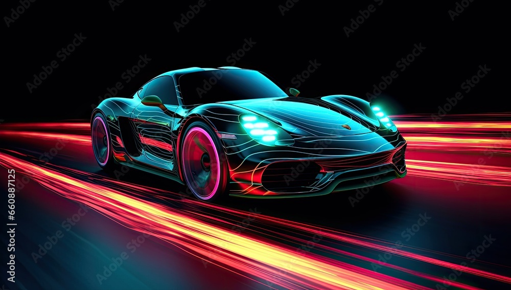 Futuristic sportcar on neon highway