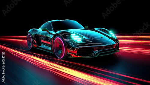 Futuristic sportcar on neon highway © jambulart