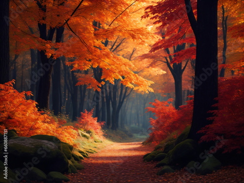 Beautiful scene of a serene autumn forest with vibrant colors  capturing the essence of the season