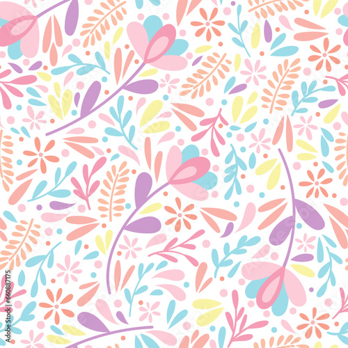 Colorful pastel modern floral pattern, happy and cute background for the spring, endless repeating wallpaper