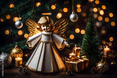 A card featuring a Christmas angel ornament. photo