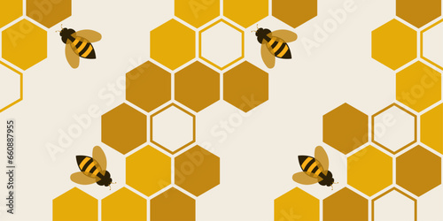 Abstract beehive honeycomb and bees on white background vector illustration.