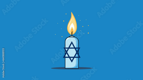 Vector illustration, stockphoto, White candle with the david star, symbol of Israel on a blue background with israeli flag. Copy space available. Hope an pray for Israel and the israeli people. Stop w