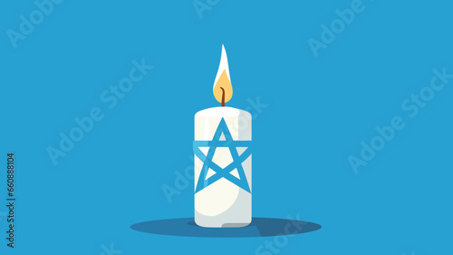 Vector illustration, stockphoto, White candle with the david star, symbol of Israel on a blue background with israeli flag. Copy space available. Hope an pray for Israel and the israeli people. Stop w