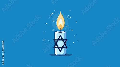 Vector illustration, stockphoto, White candle with the david star, symbol of Israel on a blue background with israeli flag. Copy space available. Hope an pray for Israel and the israeli people. Stop w