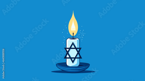 Vector illustration, stockphoto, White candle with the david star, symbol of Israel on a blue background with israeli flag. Copy space available. Hope an pray for Israel and the israeli people. Stop w