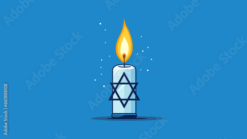 Vector illustration, stockphoto, White candle with the david star, symbol of Israel on a blue background with israeli flag. Copy space available. Hope an pray for Israel and the israeli people. Stop w