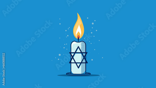 Vector illustration, stockphoto, White candle with the david star, symbol of Israel on a blue background with israeli flag. Copy space available. Hope an pray for Israel and the israeli people. Stop w