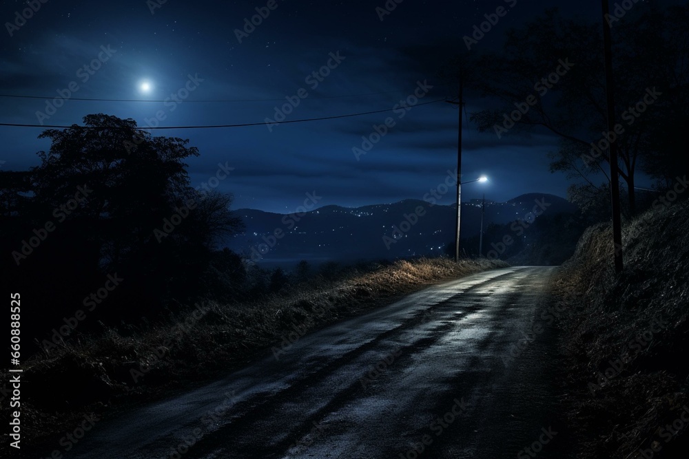 nighttime road. Generative AI