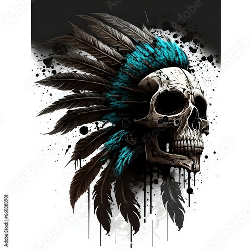 awesome skull drawing made of tribal design with no background 