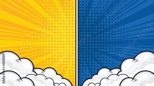 comic versus background with clouds