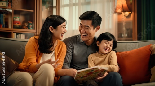 Close-Up of Joyful Asian Family Interacting on Couch