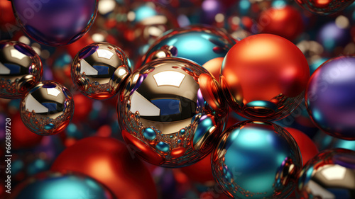 Abstract 3d rendering of shiny spheres. Bokeh background.