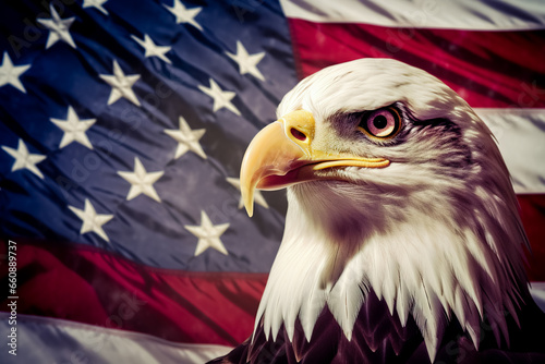 Illustration of America flag, eagle and logo for poster, background or banner.