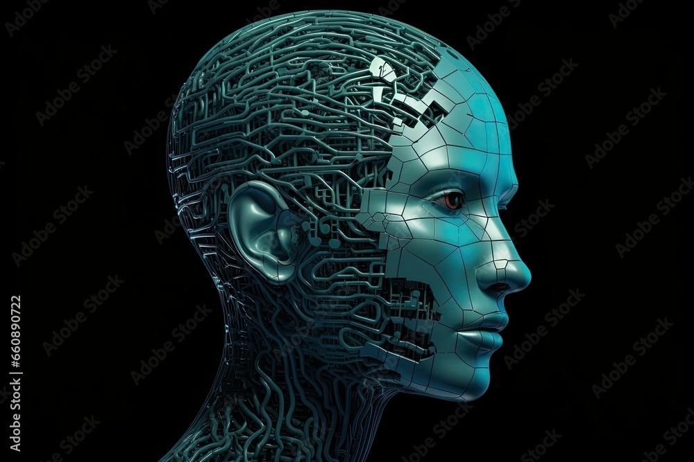 Cyborg woman on dark background