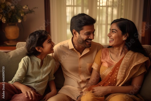Joyful Indian Family Interaction on Living Room Couch