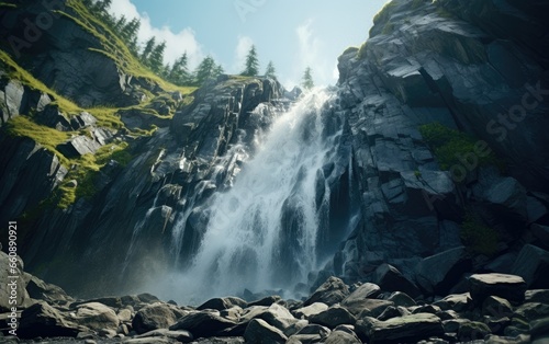 Cascading Beauty Waterfall Journey Down the Rocky Mountainside.