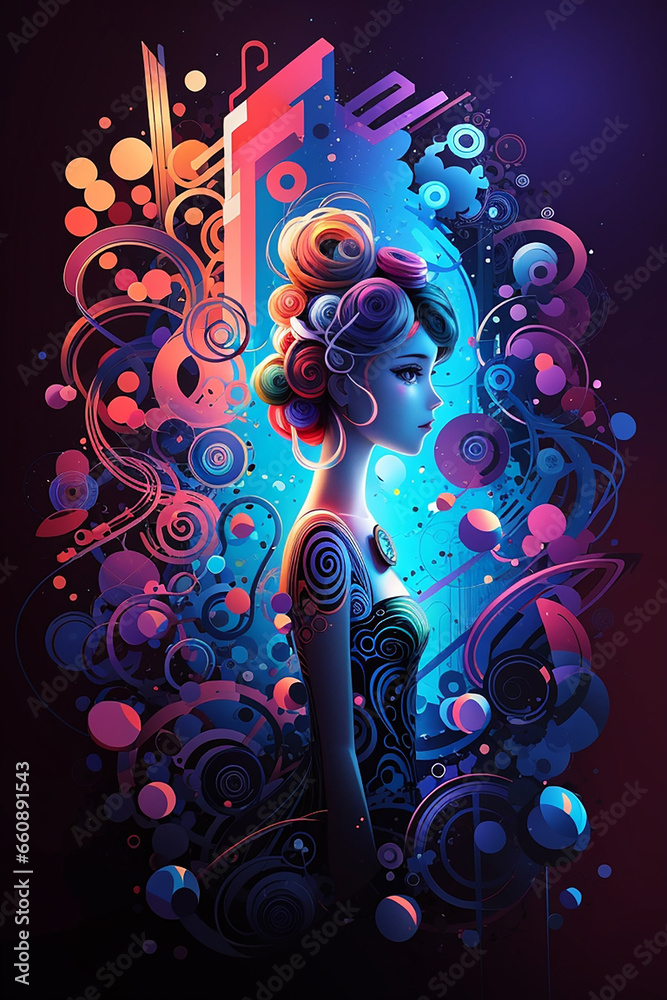 Fototapeta premium abstract background with circles and different geometrical shapes and floral ornaments