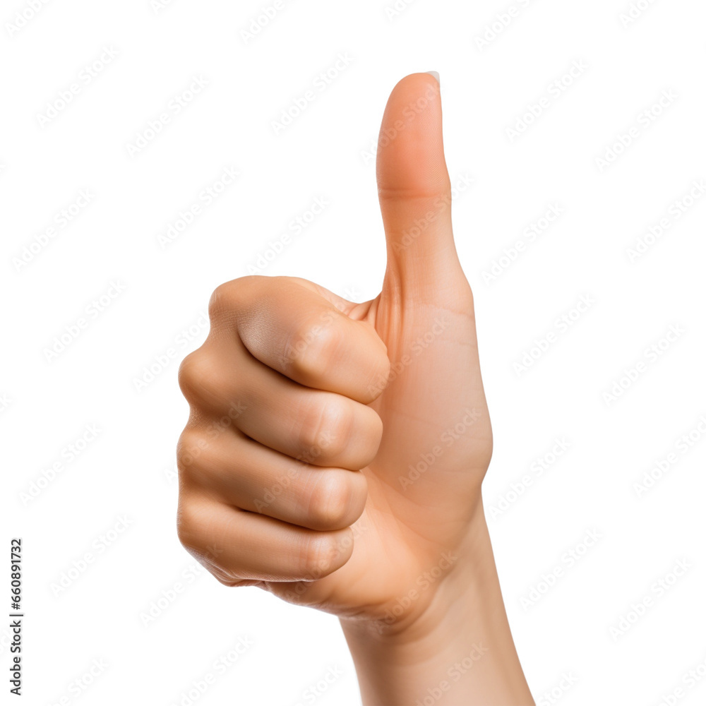 hand showing thumbs up. Woman's hand giving a great thumbs up on transparent background PNG