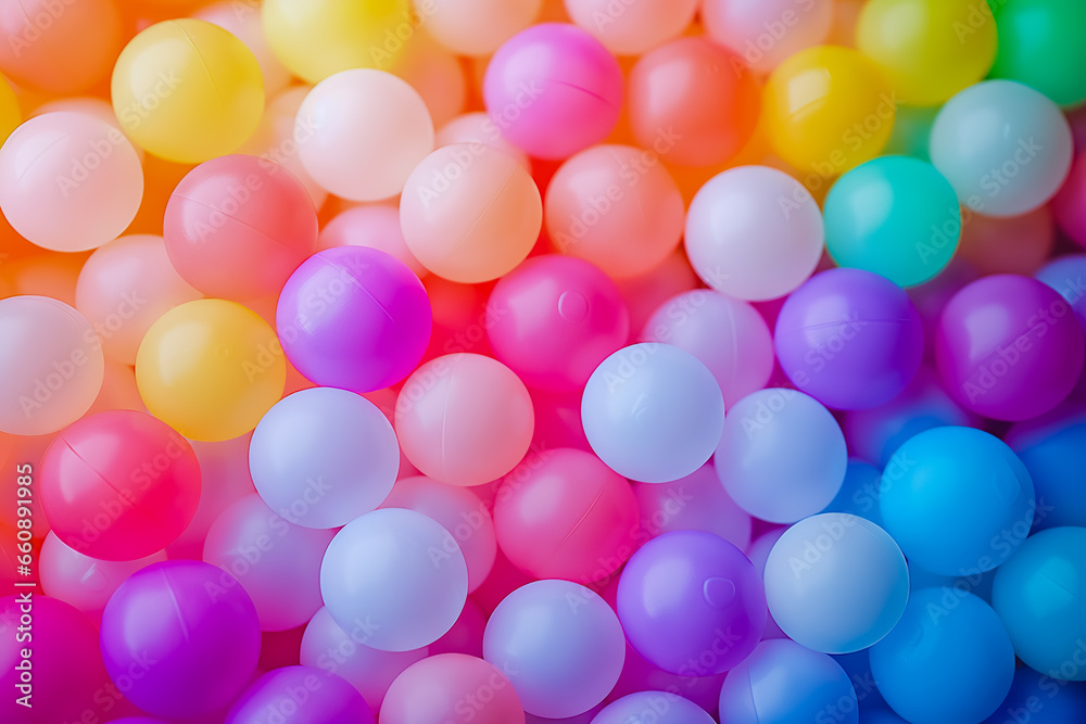 Many rainbow gradient random bright soft balls background.