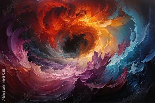 painting of a colorful swirl of paint on a black background
