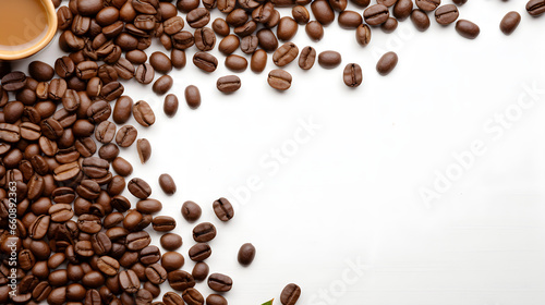 Roasted Coffee Beans with Copy Space on Neutral Background