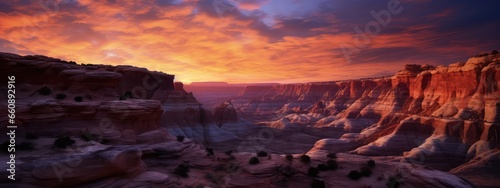 Canyon at dusk photo realistic illustration - Generative AI.
