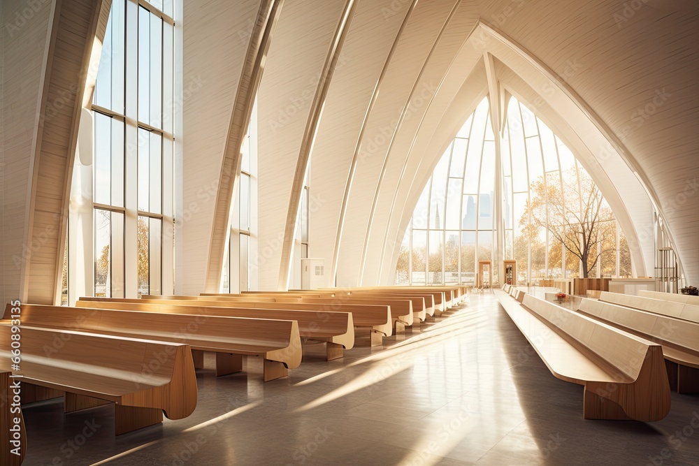 Obraz premium Modern white interior of an iconic city building, church.