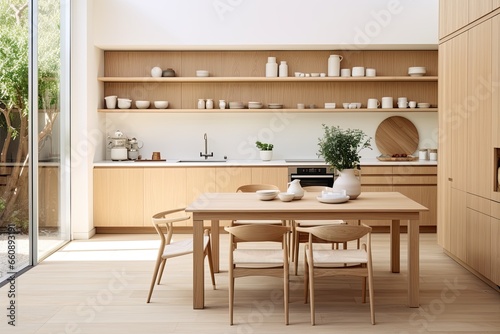 A Scandinavian style kitchen with a white design, wood accents and modern cabinetry creates a clean and stylish space.