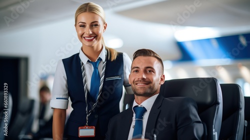 Service and hospitality: portrait of a smiling flight attendant, service, stewardess, air hostess