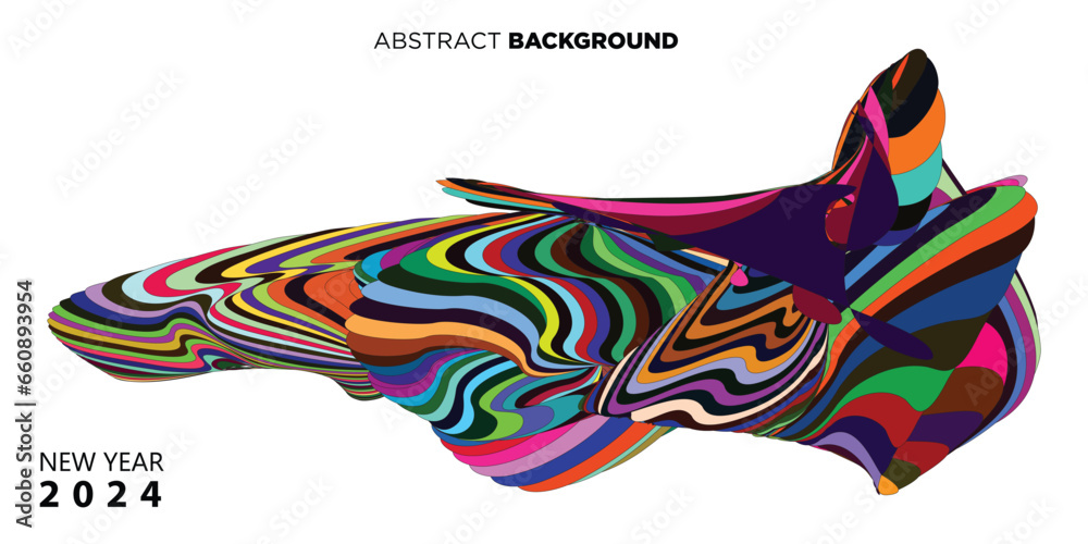 New year 2024 calendar cover and greeting card banner design with colorful abstract fluid background