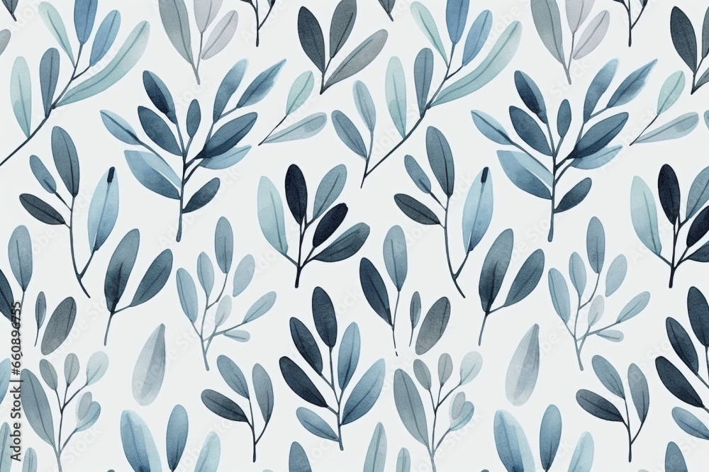 A pattern of blue leaves on a white background, Generative AI A pattern of blue leaves on a white background, Generative AI