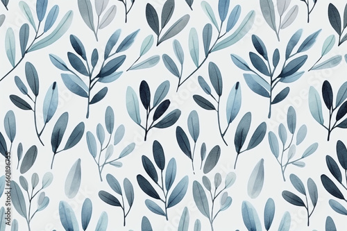 A pattern of blue leaves on a white background, Generative AI