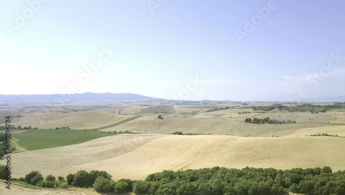 Landscaped land with harvested or ready to harvest fields of wheat