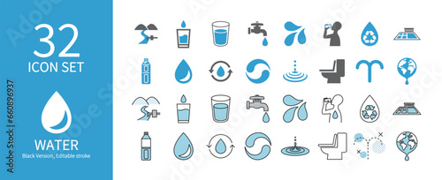 Icon set related to water and rain