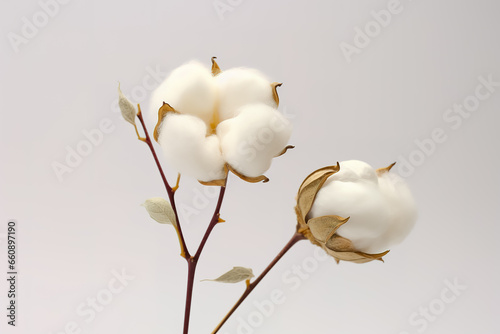 Bud of cotton flower on white background. Close-up.