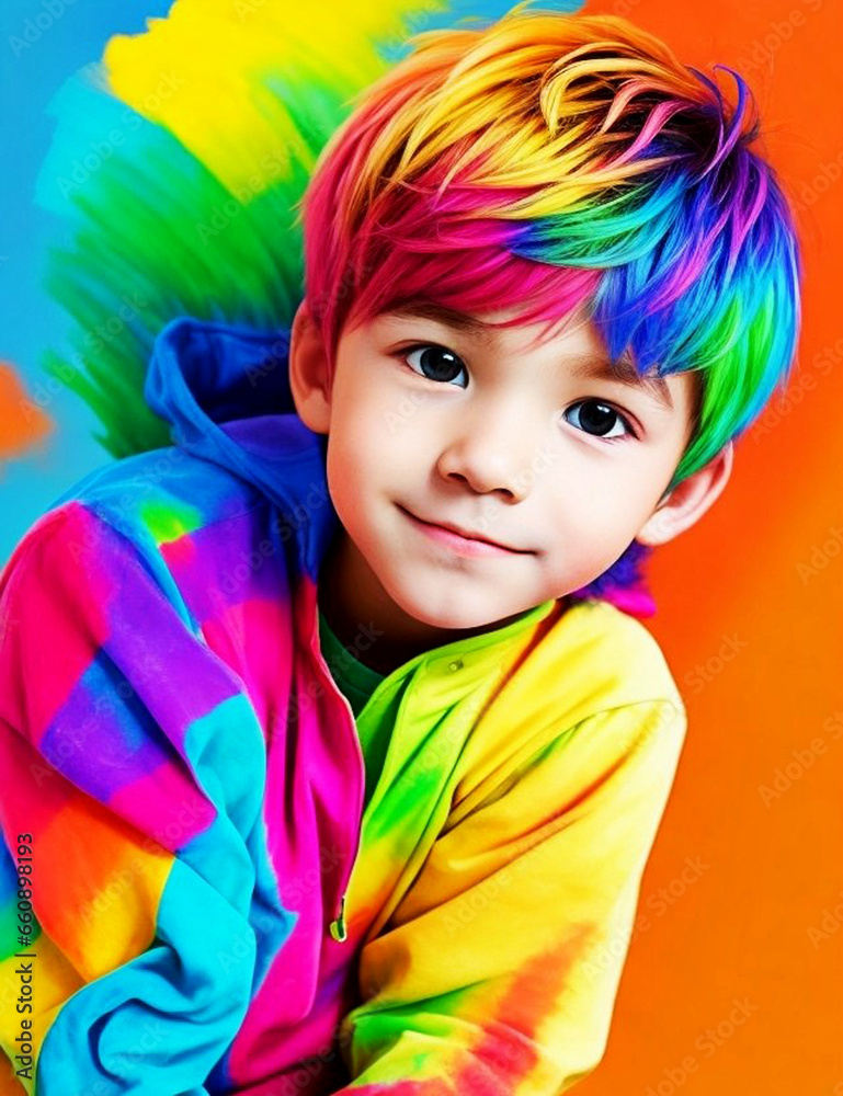 A boy celebrates with a burst of color boom. A boy celebrates with a burst of color boom.
