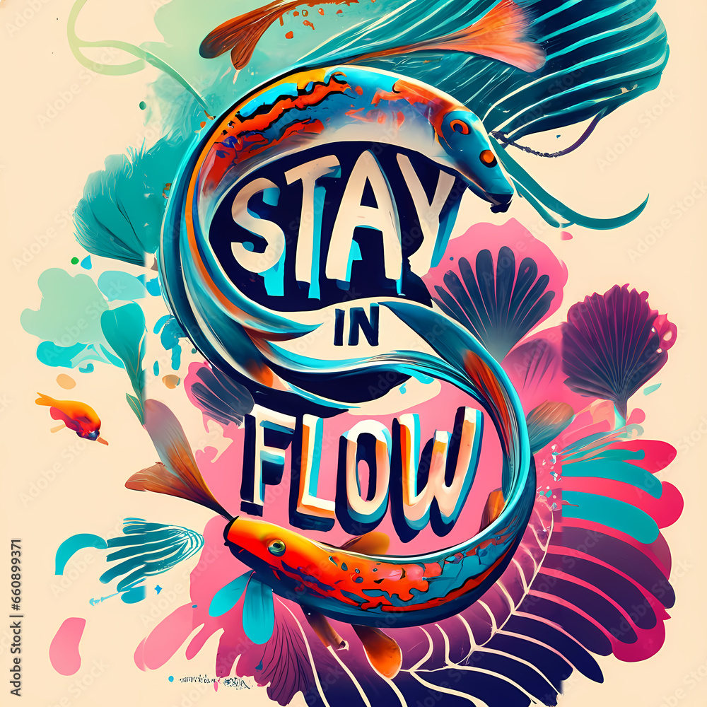 Obraz premium Stay In Flow - A Colorful Fish With Text