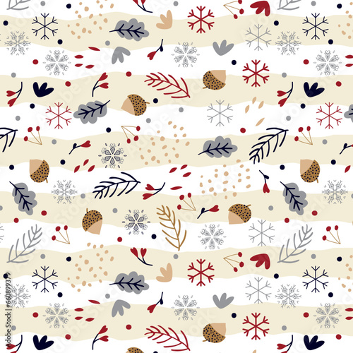 winter motifs, doodles,snowflakes acorn, christmas pattern