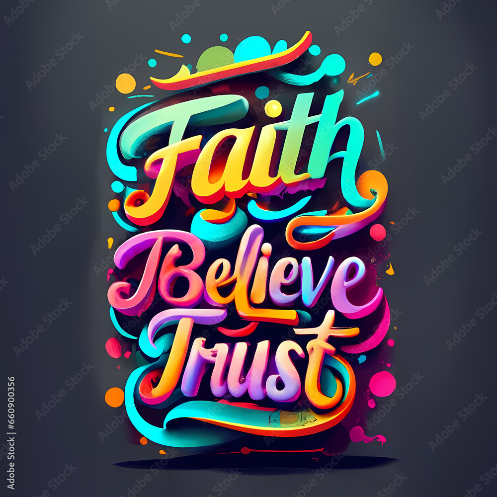 Faith, Believe, Trust - A Colorful Text On A Black Background