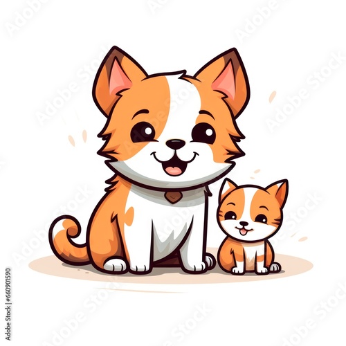 Cat and dog cute kawaii style design for t-shirt isolated on white background