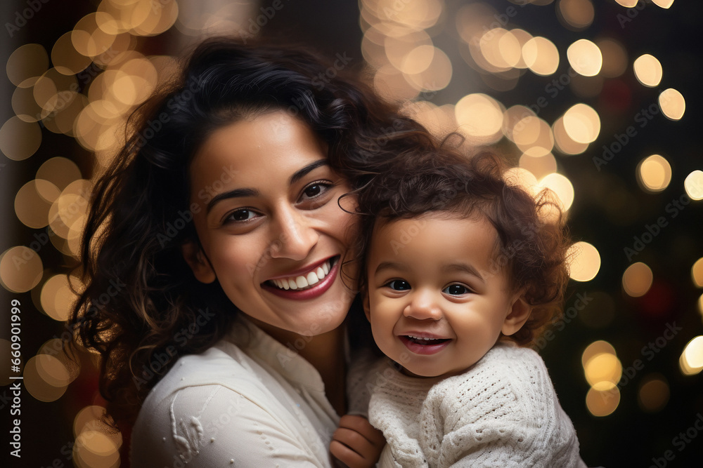 Indian woman giving happy expression with her little son Indian woman giving happy expression with her little son