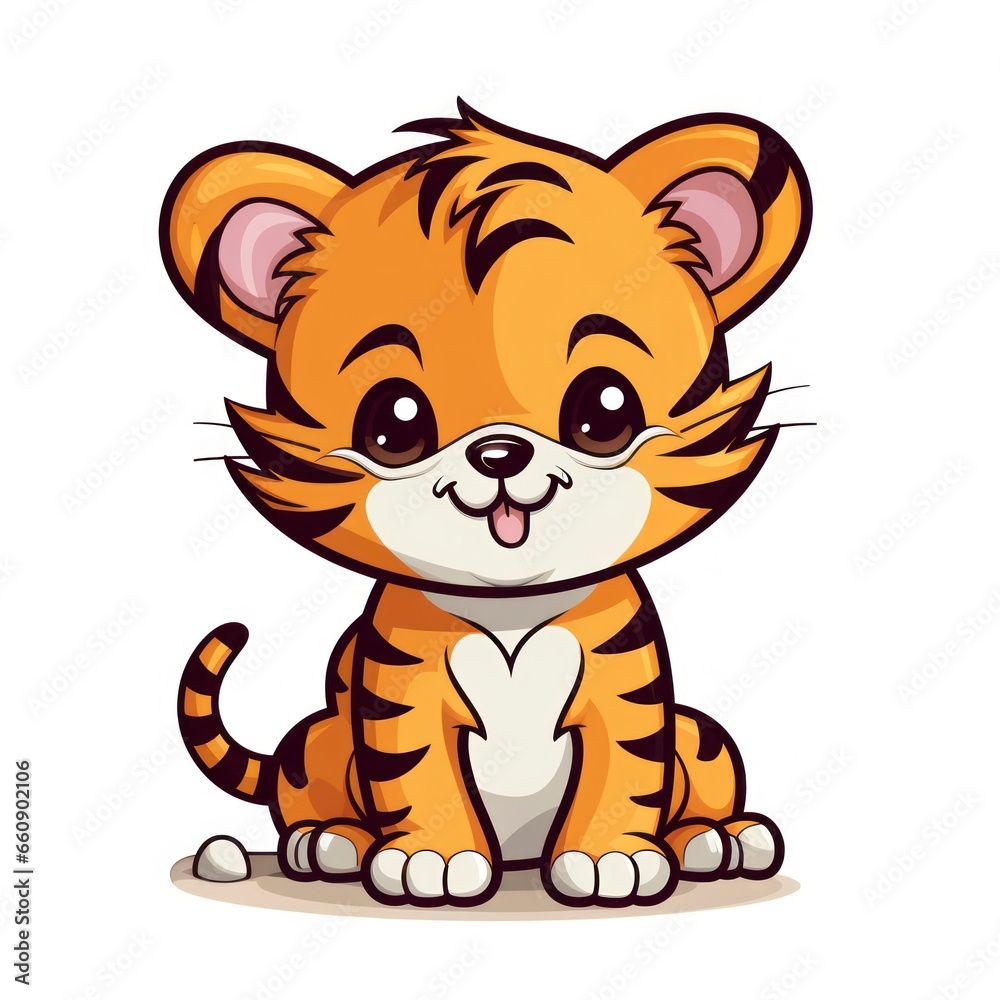 Fototapeta premium Tiger cute kawaii style design for t-shirt isolated on white background