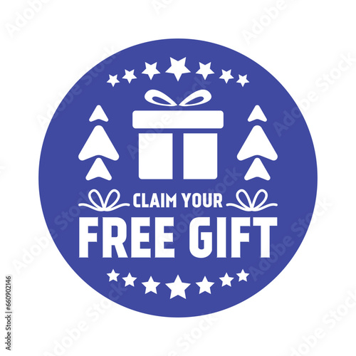 Claim Your Free Gift Box Icon Badge Vector Illustration, Gift Box Symbol, Marketing And Campaign Design Elements, Emblem, Label, Sticker, T Shirt Design Elements For Social Media Promotional Products