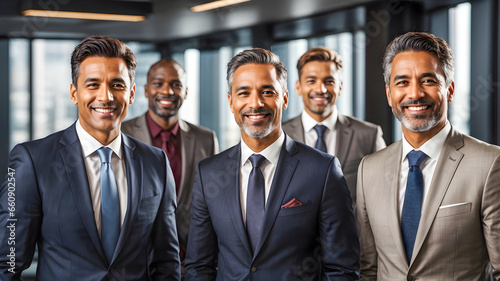 Business person in formal suit smiling confident and vision in modern interior office background