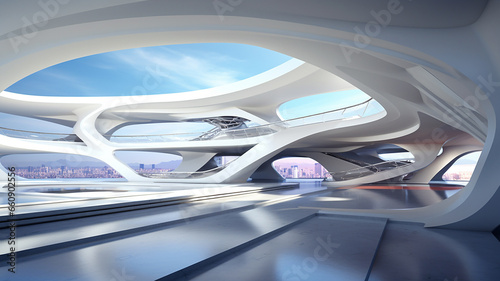 Beautiful modern futuristic building interior architect © Yuwarin