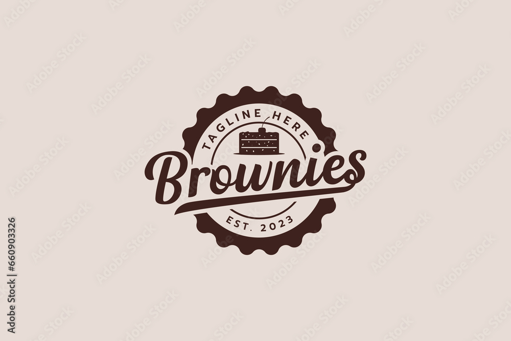 Brownies logo with a combination of brownies and beautiful lettering in the form of an emblem and vintage style - obrazy, fototapety, plakaty 