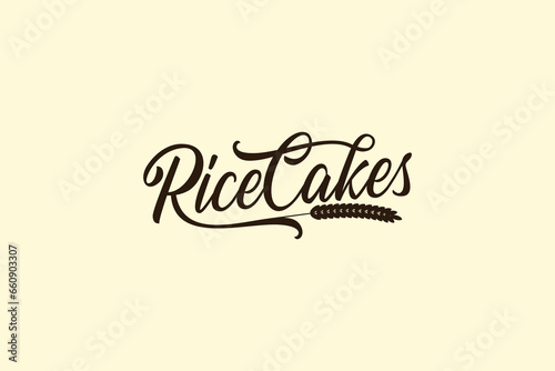 rice cakes logo with a combination of rice and beautiful lettering for rice cake shops, snacks, cafes, etc.