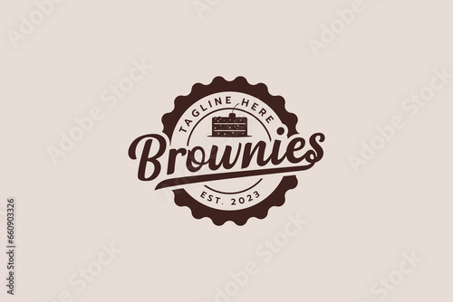 Brownies logo with a combination of brownies and beautiful lettering in the form of an emblem and vintage style