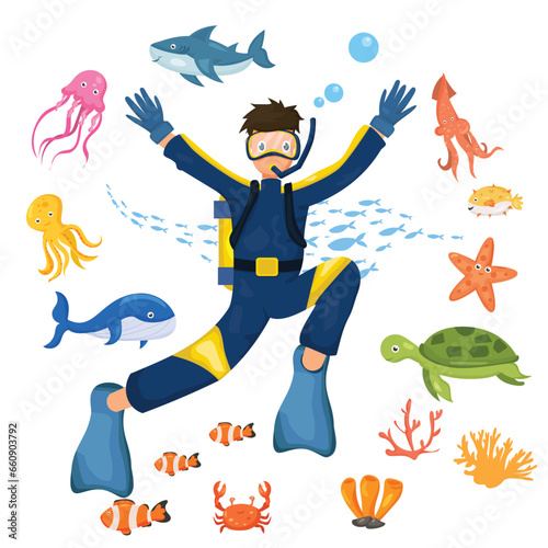 The boy was diving with a deep-sea bottom.